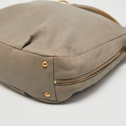 Prada Grey Vitello Daino Leather Large Side Pocket Zip Hobo