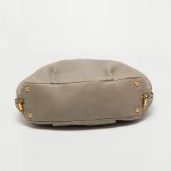 Prada Grey Vitello Daino Leather Large Side Pocket Zip Hobo