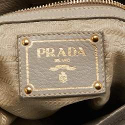 Prada Grey Vitello Daino Leather Large Side Pocket Zip Hobo