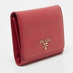 Pre Owned Prada Pink Saffiano Leather Trifold Wallet