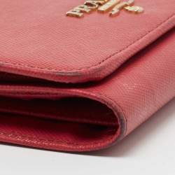 Pre Owned Prada Pink Saffiano Leather Trifold Wallet