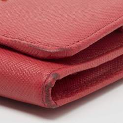 Pre Owned Prada Pink Saffiano Leather Trifold Wallet