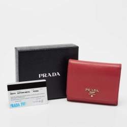 Pre Owned Prada Pink Saffiano Leather Trifold Wallet