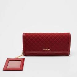 Pre Owned Prada Red Quilted Nylon and Leather Continental Wallet