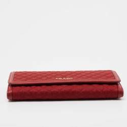Pre Owned Prada Red Quilted Nylon and Leather Continental Wallet