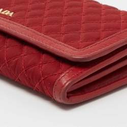 Pre Owned Prada Red Quilted Nylon and Leather Continental Wallet