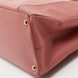 Pre Owned Prada Two Tone Pink Saffiano Lux Leather Medium Double Zip Tote