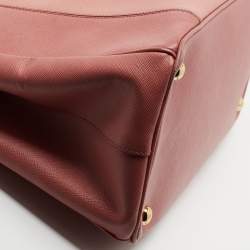 Pre Owned Prada Two Tone Pink Saffiano Lux Leather Medium Double Zip Tote