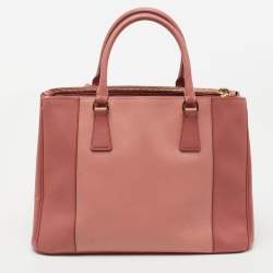 Pre Owned Prada Two Tone Pink Saffiano Lux Leather Medium Double Zip Tote