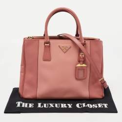 Pre Owned Prada Two Tone Pink Saffiano Lux Leather Medium Double Zip Tote