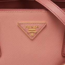 Pre Owned Prada Two Tone Pink Saffiano Lux Leather Medium Double Zip Tote