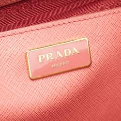 Pre Owned Prada Two Tone Pink Saffiano Lux Leather Medium Double Zip Tote