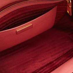 Pre Owned Prada Two Tone Pink Saffiano Lux Leather Medium Double Zip Tote