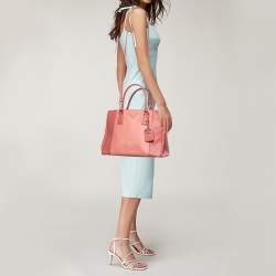 Pre Owned Prada Two Tone Pink Saffiano Lux Leather Medium Double Zip Tote