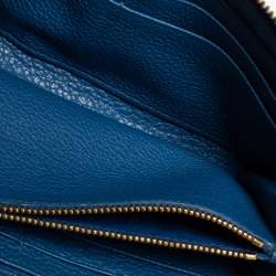 Prada Blue Vitello Daino Leather Zip Around Continental Wallet