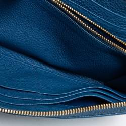 Prada Blue Vitello Daino Leather Zip Around Continental Wallet