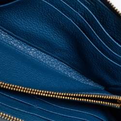 Prada Blue Vitello Daino Leather Zip Around Continental Wallet
