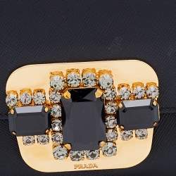 Pre Owned Prada Black Leather Crystal Embellished Continental Wallet