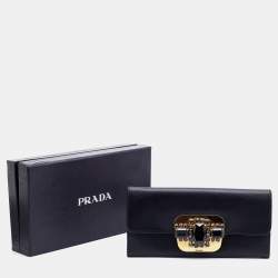 Pre Owned Prada Black Leather Crystal Embellished Continental Wallet