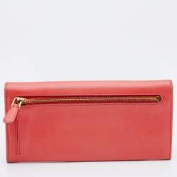 Pre Owned Prada Coral Leather Crystal Embellished Continental Wallet