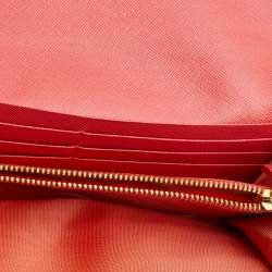 Pre Owned Prada Coral Leather Crystal Embellished Continental Wallet