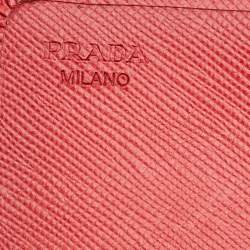 Pre Owned Prada Coral Leather Crystal Embellished Continental Wallet