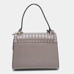 Pre Owned Prada Grey Studded Leather Sound Top Handle Bag