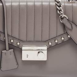 Pre Owned Prada Grey Studded Leather Sound Top Handle Bag