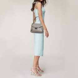 Pre Owned Prada Grey Studded Leather Sound Top Handle Bag