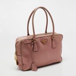 Pre Owned Prada Metallic Pink Saffiano Leather Bauletto Satchel