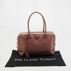 Pre Owned Prada Metallic Pink Saffiano Leather Bauletto Satchel