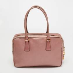 Pre Owned Prada Metallic Pink Saffiano Leather Bauletto Satchel