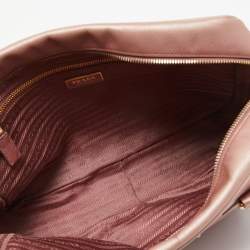 Pre Owned Prada Metallic Pink Saffiano Leather Bauletto Satchel