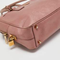 Pre Owned Prada Metallic Pink Saffiano Leather Bauletto Satchel
