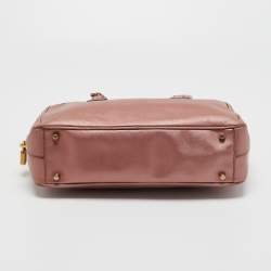 Pre Owned Prada Metallic Pink Saffiano Leather Bauletto Satchel