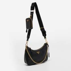 Pre Owned Prada Black Saffiano Lux Leather Re-Edition 2005 Shoulder Bag