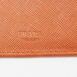 Pre Owned Prada Orange Saffiano Lux Leather French Wallet