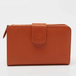Pre Owned Prada Orange Saffiano Lux Leather French Wallet