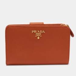 Pre Owned Prada Orange Saffiano Lux Leather French Wallet