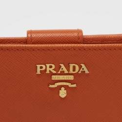 Pre Owned Prada Orange Saffiano Lux Leather French Wallet