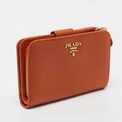 Pre Owned Prada Orange Saffiano Lux Leather French Wallet