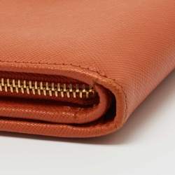 Pre Owned Prada Orange Saffiano Lux Leather French Wallet