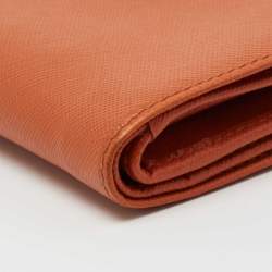 Pre Owned Prada Orange Saffiano Lux Leather French Wallet