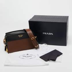 Pre Owned Prada Brown/Black Saffiano Lux and City Leather Esplanade Crossbody Bag