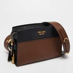Pre Owned Prada Brown/Black Saffiano Lux and City Leather Esplanade Crossbody Bag