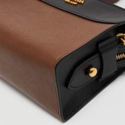 Pre Owned Prada Brown/Black Saffiano Lux and City Leather Esplanade Crossbody Bag