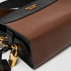 Pre Owned Prada Brown/Black Saffiano Lux and City Leather Esplanade Crossbody Bag
