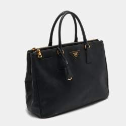 Pre Owned Prada Black Saffiano Lux Leather Large Galleria Double Zip Tote