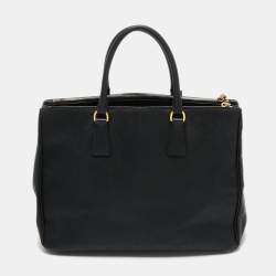 Pre Owned Prada Black Saffiano Lux Leather Large Galleria Double Zip Tote