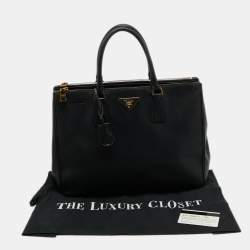 Pre Owned Prada Black Saffiano Lux Leather Large Galleria Double Zip Tote